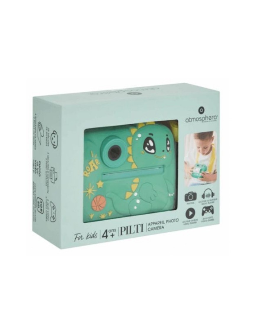 APPAREIL PHOTO INSTANTANE ENFANTS PILTI AVEC CARTE SD ET 4 ROULEAUX DE PAPIER-VERT- ATMOSPHERA