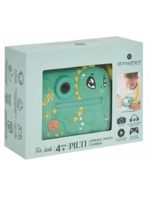 APPAREIL PHOTO INSTANTANE ENFANTS PILTI AVEC CARTE SD ET 4 ROULEAUX DE PAPIER-VERT- ATMOSPHERA