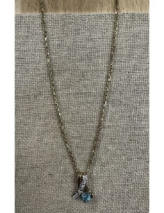 OR CHAINE + PENDENTIF PIERRE BLEUE OR JAUNE 375/1000 3.65GRS
