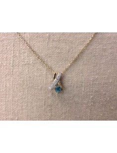 OR CHAINE + PENDENTIF PIERRE BLEUE OR JAUNE 375/1000 3.65GRS