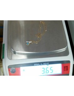 OR CHAINE + PENDENTIF PIERRE BLEUE OR JAUNE 375/1000 3.65GRS