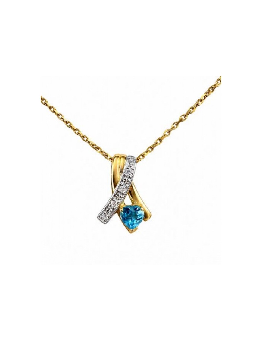 OR CHAINE + PENDENTIF PIERRE BLEUE OR JAUNE 375/1000 3.65GRS