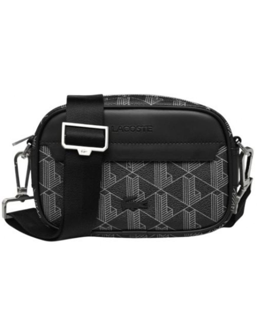 SAC BANDOULIERE LACOSTE THE BLEND SMALL MONOGRAM CANVAS CROSSBOD HOMME NOIR