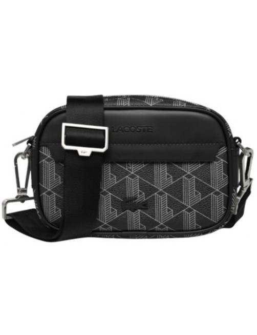 SAC BANDOULIERE LACOSTE THE BLEND SMALL MONOGRAM CANVAS CROSSBOD HOMME NOIR