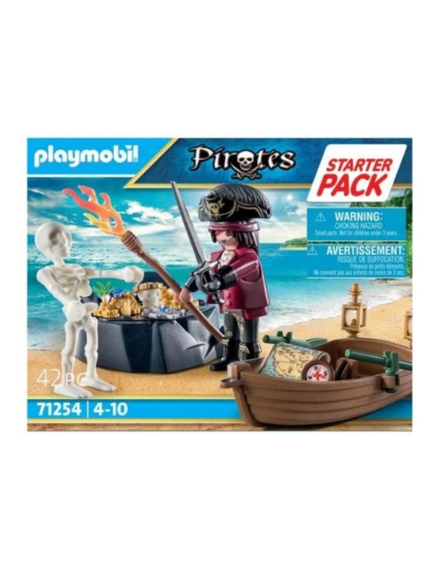 PLAYMOBIL - 71254 - LES PIRATES - STARTER PACK PIRATE ET BARQUE - 42 PIECES