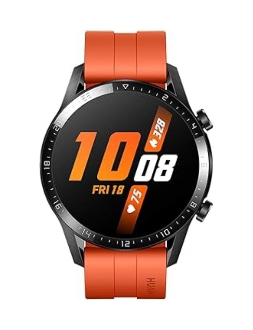 MONTRE CONNECTEE HUAWEI WATCH GT 46MM - NOIR - BRACELET SILICONE ORANGE