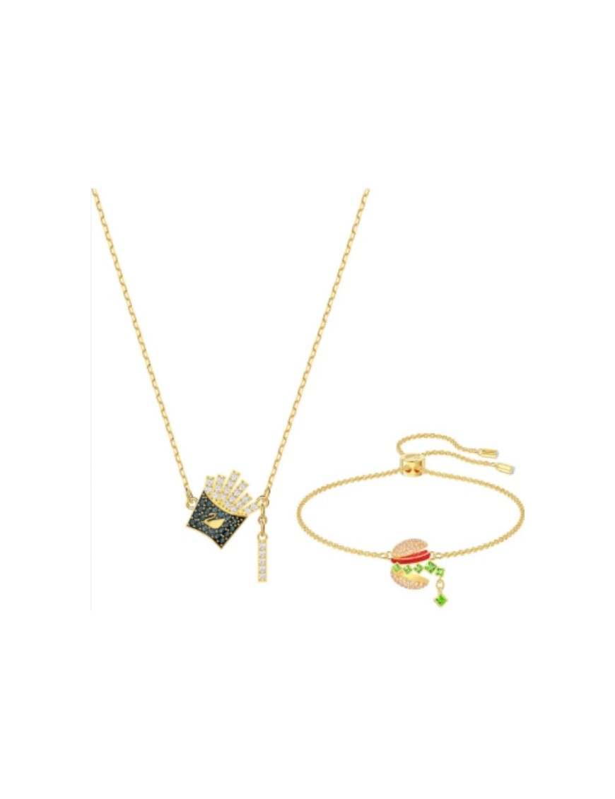 ENSEMBLE COLLIER + BRACELET SWAROVSKI BURGER AND CHIPS