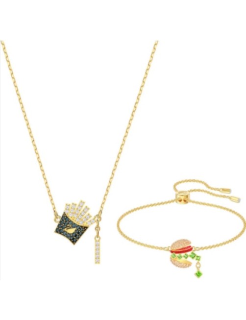 ENSEMBLE COLLIER + BRACELET SWAROVSKI BURGER AND CHIPS