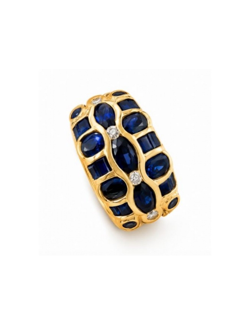 BAGUE EN OR 750/1000 DIAMANTS + SAPHIRS
