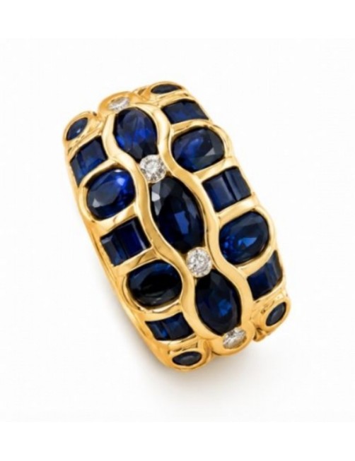 BAGUE EN OR 750/1000 DIAMANTS + SAPHIRS