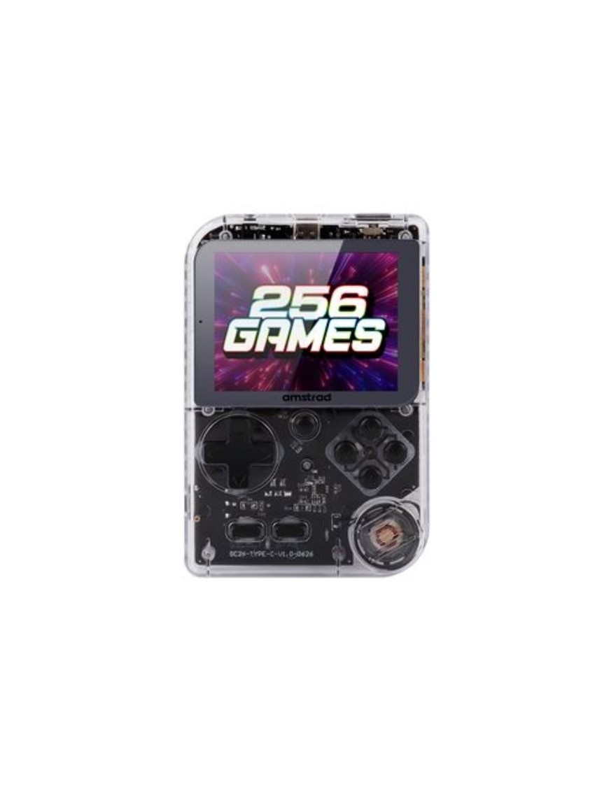 CONSOLE DE JEU PORTABLE AMSTRAD TRANSPARENT NOIR AVEC 256 JEUX ET BATTERIE RECHARGEABLE
