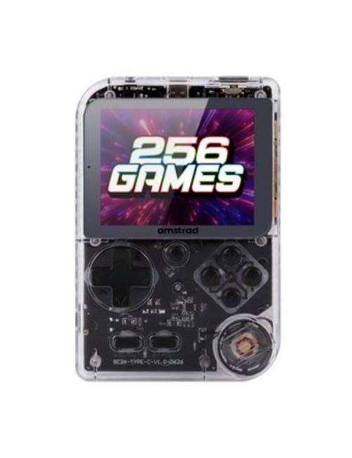 CONSOLE DE JEU PORTABLE AMSTRAD TRANSPARENT NOIR AVEC 256 JEUX ET BATTERIE RECHARGEABLE
